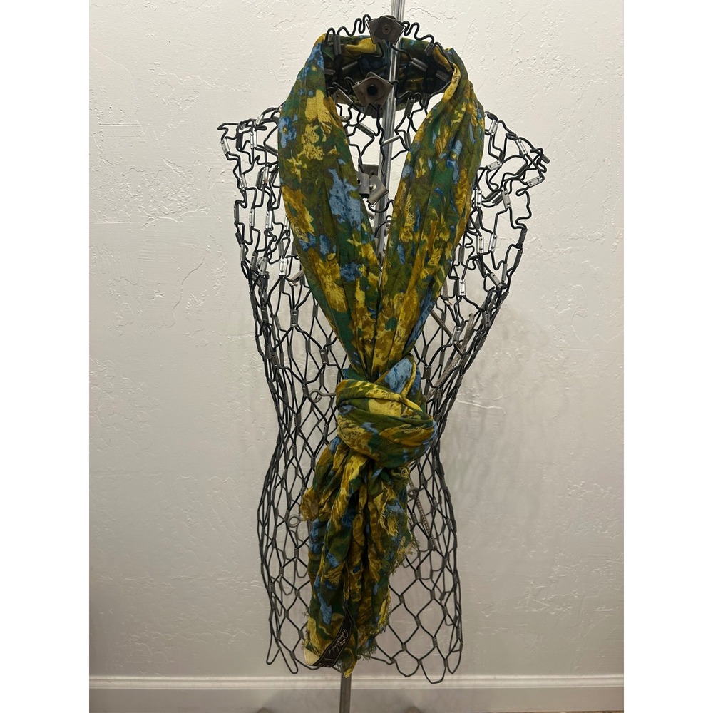 Patricia Nash Floral Viscose Scarf Green Yellow Blue Impressionist Print
